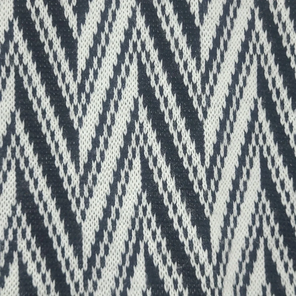 New Directions Black and White Chevron Knit Open Cardigan Midi Nordic Minimalist